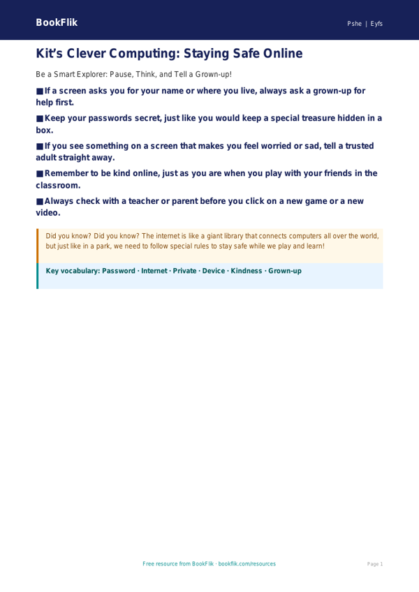 Free Online Safety Poster | Nursery / LKG | Life Skills | BookFlik worksheet preview — Pshe Online Safety