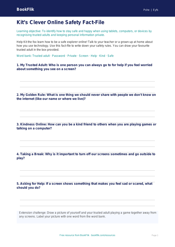 Free Online Safety Template | Nursery / LKG | Life Skills | BookFlik worksheet preview — Pshe Online Safety