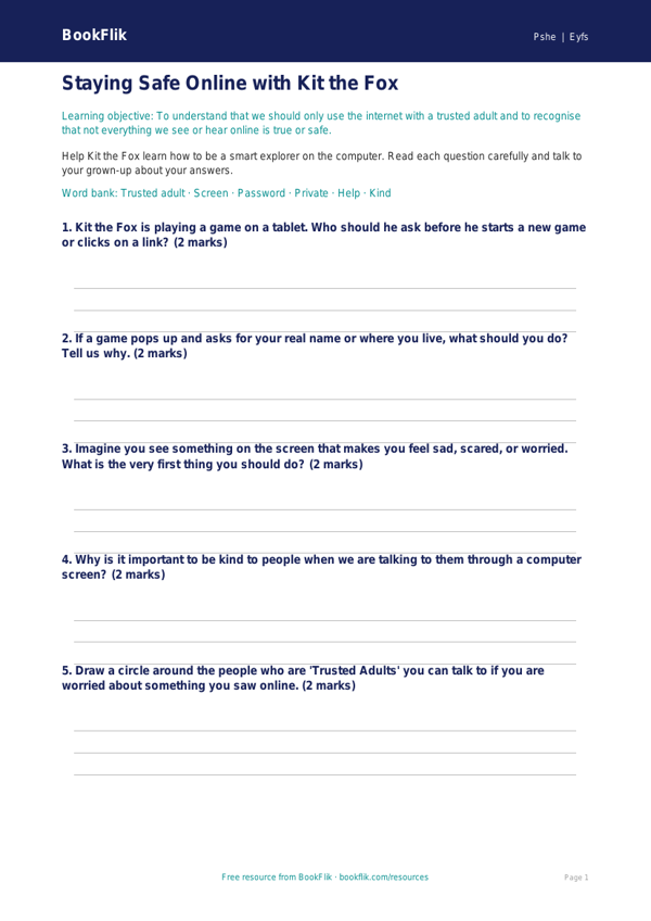 Free Online Safety Worksheet | Nursery / LKG | Life Skills | BookFlik worksheet preview — Pshe Online Safety