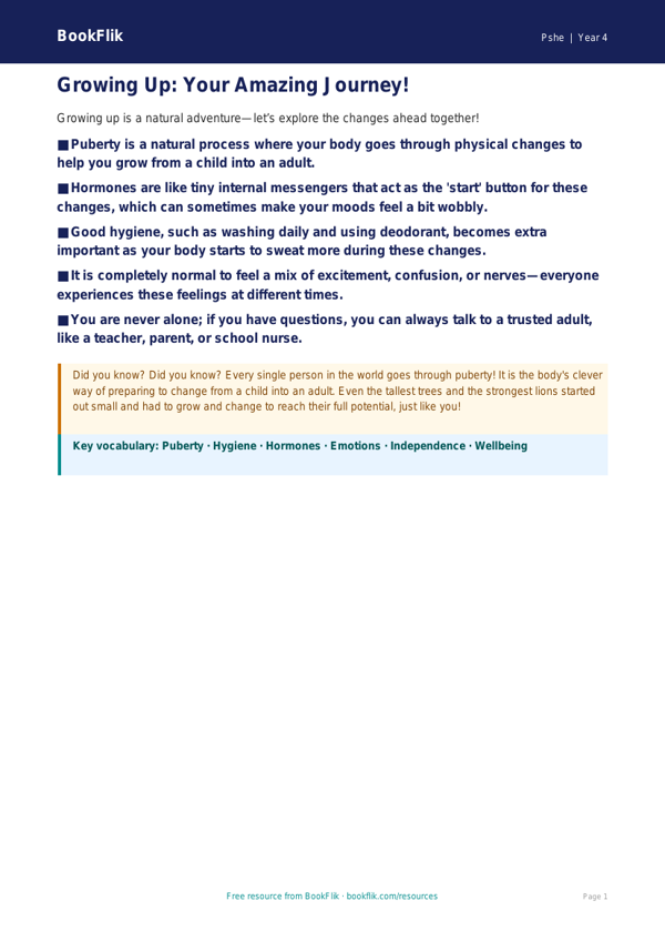 Understanding Puberty | Free Poster | Class 4 Life Skills | BookFlik worksheet preview — Pshe Puberty