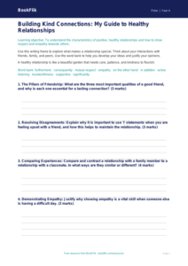 Free Relationships Writing Frame | Class 4 | Life Skills | BookFlik