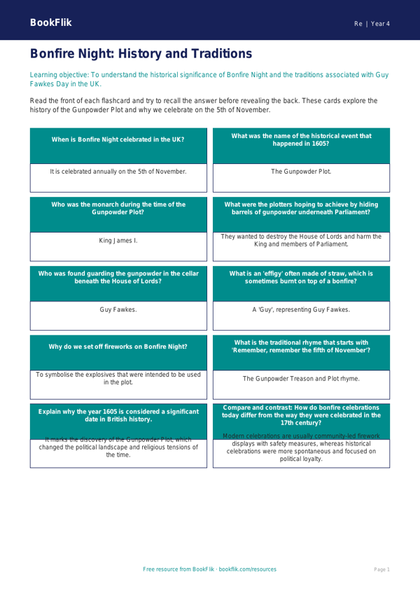 Class 4 Bonfire Night Educational Resource | CBSE EVS & Moral Education worksheet preview — Re Bonfire Night