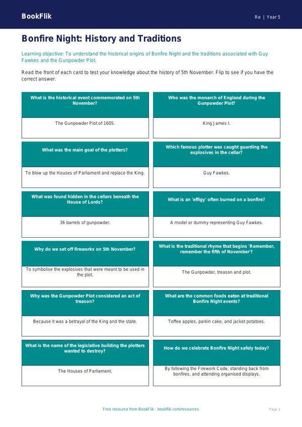 Class 5 Bonfire Night Learning Resources | EVS & Moral Education | BookFlik worksheet preview — Re Bonfire Night