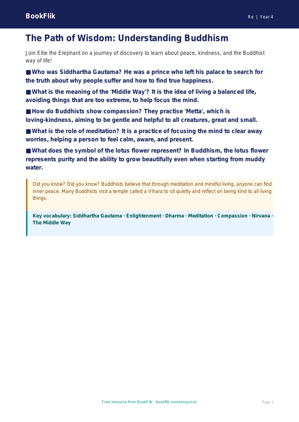 Free Buddhism Poster | Class 4 | EVS / Moral Education | BookFlik worksheet preview — Re Buddhism