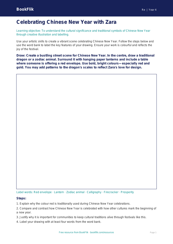 Chinese New Year Drawing Sheet & Lesson | Class 4 EVS | BookFlik worksheet preview — Re Chinese New Year