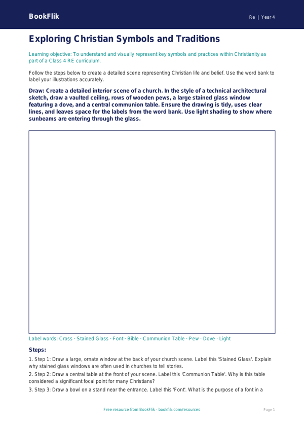 Christianity Drawing Sheet for Class 4 | EVS & Moral Education | BookFlik worksheet preview — Re Christianity