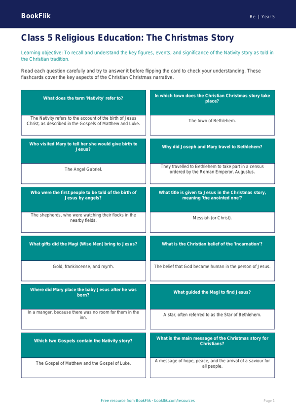 Free Christmas Flashcards | Class 5 | EVS / Moral Education | BookFlik worksheet preview — Re Christmas