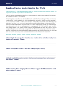 Free Creation Stories Comprehension | Class 5 | EVS / Moral Education | BookFlik