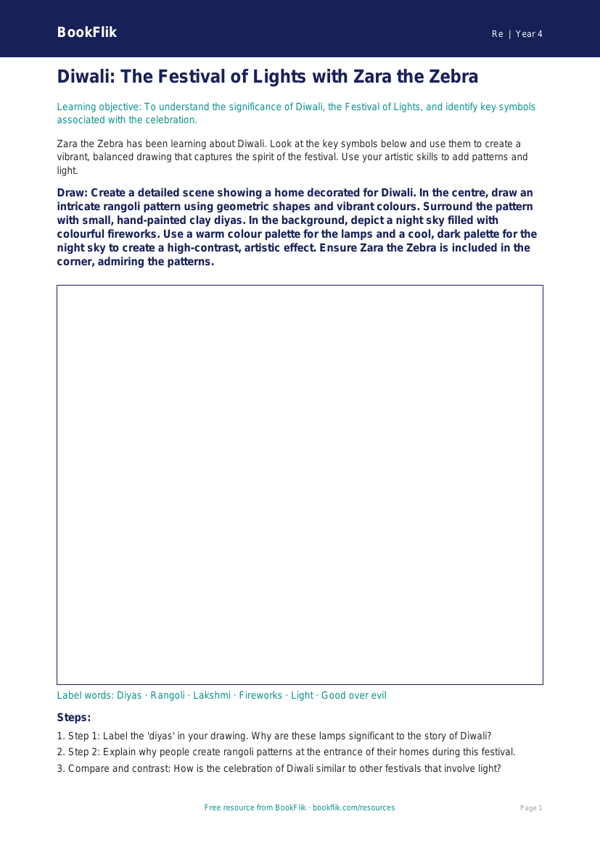 Diwali Drawing Sheet Class 4 Free | EVS & Moral Education | BookFlik worksheet preview — Re Diwali