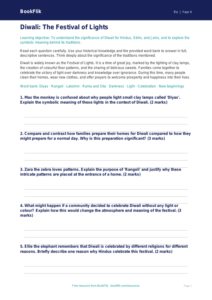 Free Diwali Worksheet | Class 4 | EVS / Moral Education | BookFlik