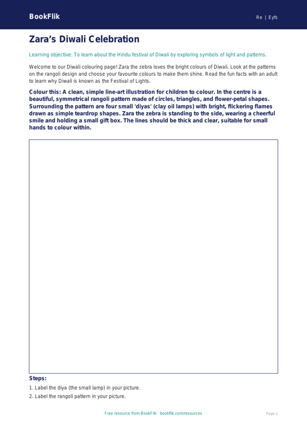 Free Diwali Colouring Page | Nursery / LKG | EVS / Moral Education | BookFlik worksheet preview — Re Diwali