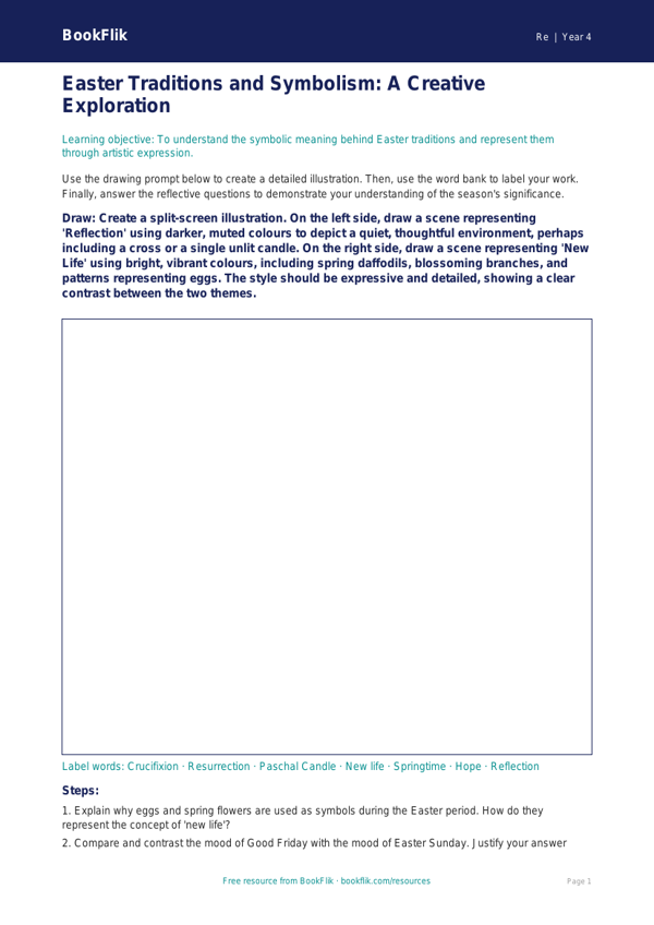 Free Easter Drawing Sheet | Class 4 | EVS & Moral Education | BookFlik worksheet preview — Re Easter