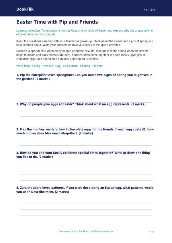 Free Easter Worksheet | Nursery / LKG | EVS / Moral Education | BookFlik worksheet preview — Re Easter