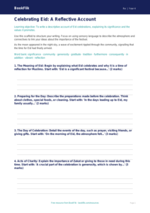 Free Eid Writing Frame | Class 4 | EVS / Moral Education | BookFlik