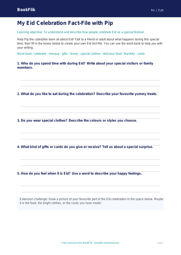 Free Eid Template | Nursery / LKG | EVS / Moral Education | BookFlik worksheet preview — Re Eid