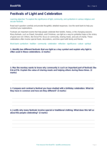 Free Festivals Worksheet | Class 4 | EVS / Moral Education | BookFlik