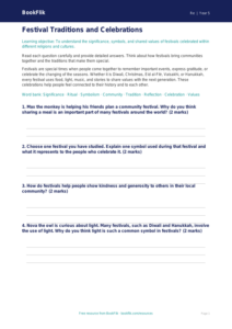 Free Festivals Worksheet | Class 5 | EVS / Moral Education | BookFlik