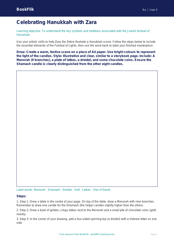 Hanukkah Learning Activity for Class 5 | EVS & Moral Education | BookFlik worksheet preview — Re Hanukkah