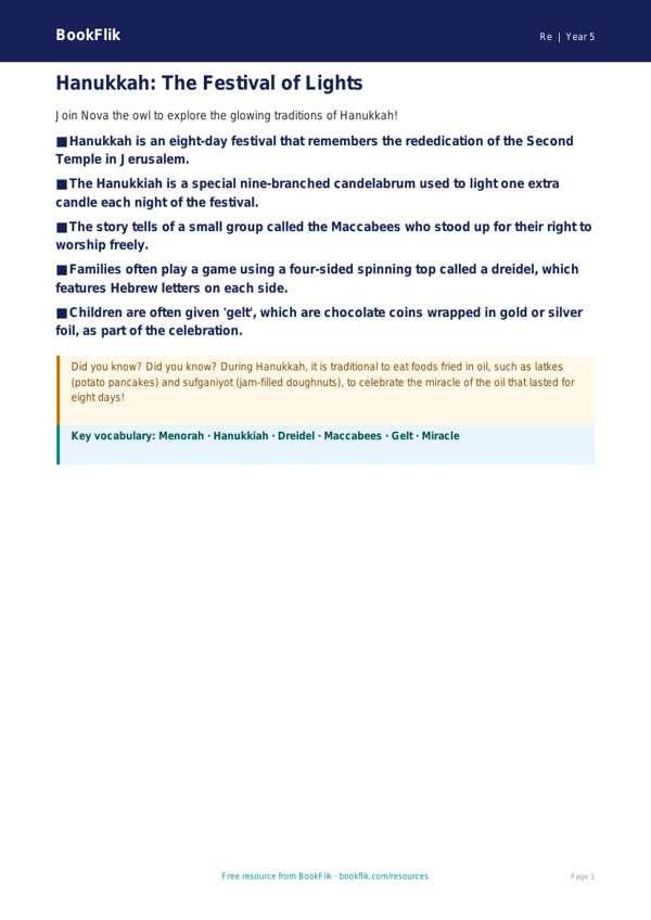 Free Hanukkah Poster | Class 5 | EVS / Moral Education | BookFlik worksheet preview — Re Hanukkah