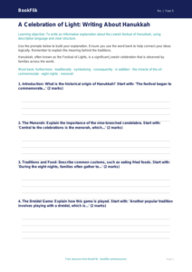 Hanukkah Writing Frame | Class 5 EVS & Moral Education | BookFlik