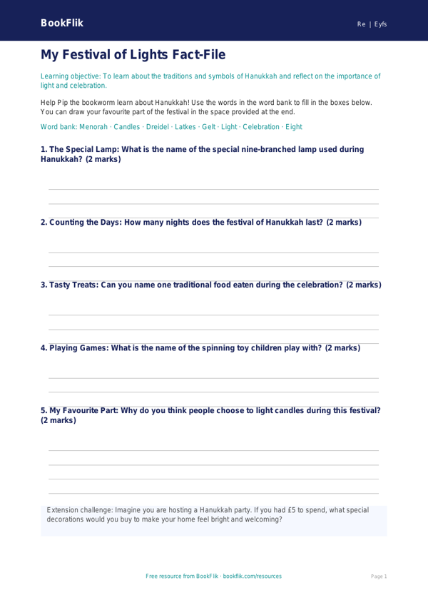 Hanukkah Activity Sheet for Nursery & LKG | CBSE Moral Education worksheet preview — Re Hanukkah