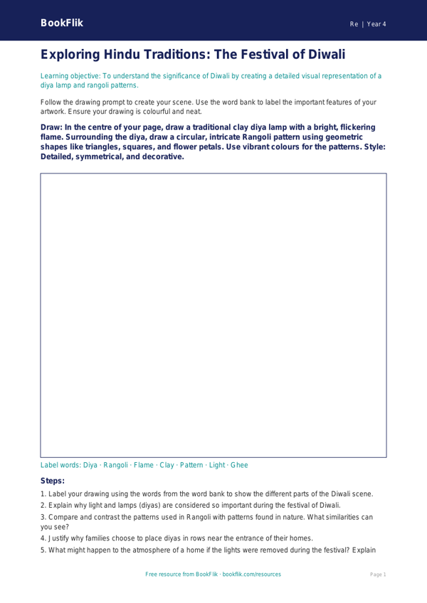 Free Hinduism Drawing Sheet | Class 4 | EVS / Moral Education | BookFlik worksheet preview — Re Hinduism