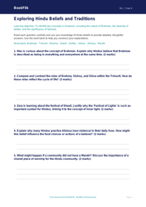 Free Hinduism Worksheet | Class 4 | EVS / Moral Education | BookFlik