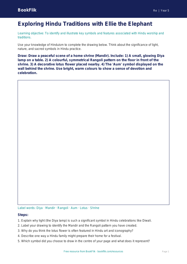 Hinduism Traditions and Symbols: Class 5 Worksheet | BookFlik worksheet preview — Re Hinduism