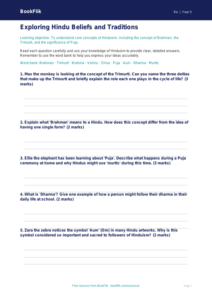 Free Hinduism Worksheet | Class 5 | EVS / Moral Education | BookFlik