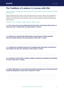 Free Judaism Activity Sheet | Class 4 | EVS / Moral Education | BookFlik