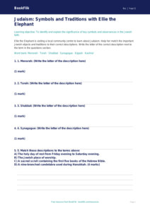 Free Judaism Activity Sheet | Class 5 | EVS / Moral Education | BookFlik