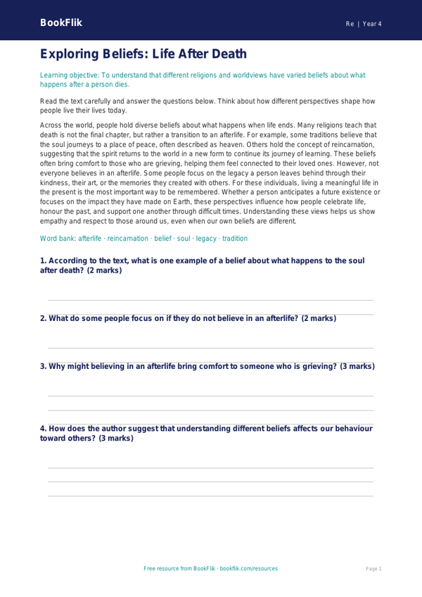 Class 4 EVS: Understanding Life Cycles and Nature's Balance | BookFlik worksheet preview — Re Life After Death