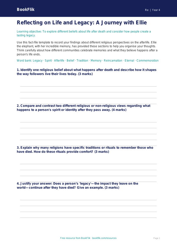 Understanding Life Cycles and Nature | Class 4 EVS Resource | BookFlik worksheet preview — Re Life After Death
