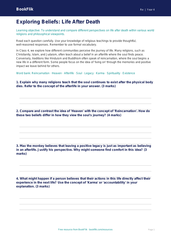 Class 4 EVS Worksheet: Understanding Life Cycles and Nature | BookFlik worksheet preview — Re Life After Death