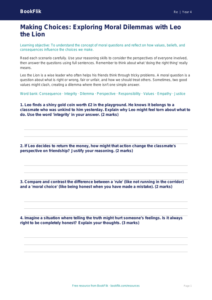 Free Moral Questions Worksheet | Class 4 | EVS / Moral Education | BookFlik
