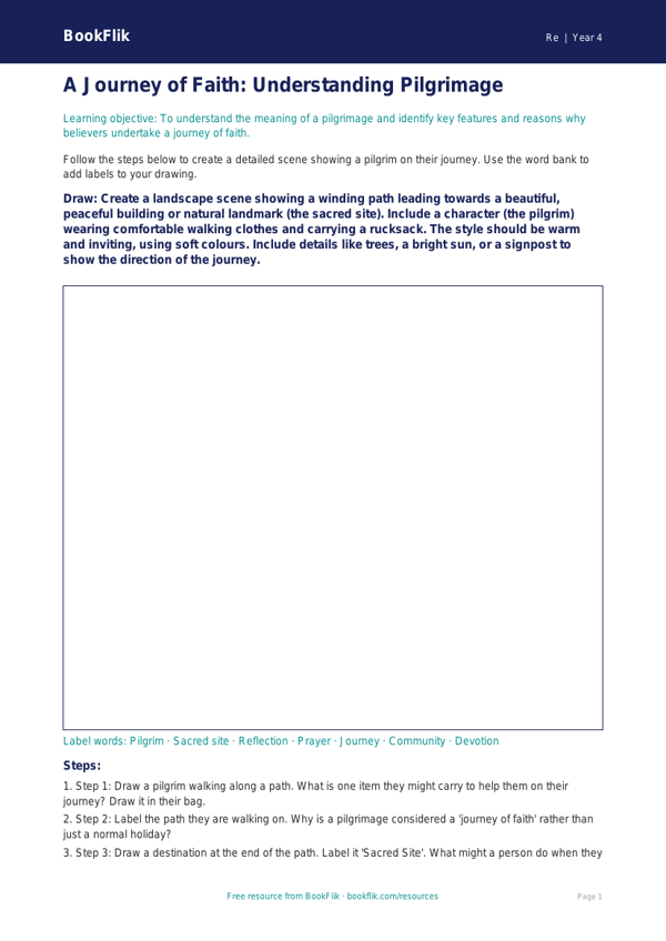 Free Pilgrimage Drawing Sheet | Class 4 | EVS / Moral Education | BookFlik worksheet preview — Re Pilgrimage
