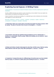 Free Places Of Worship Writing Frame | Class 4 | EVS / Moral Education | BookFlik