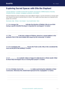 Free Places Of Worship Activity Sheet | Class 5 | EVS / Moral Education | BookFlik