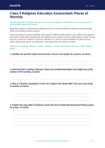 Free Places Of Worship Assessment | Class 5 | EVS / Moral Education | BookFlik