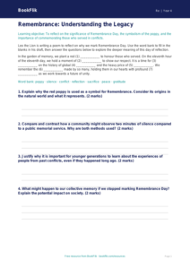 Free Remembrance Day Activity Sheet | Class 4 | EVS / Moral Education | BookFlik