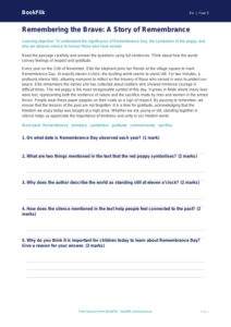 Free Remembrance Day Comprehension | Class 5 | EVS / Moral Education | BookFlik