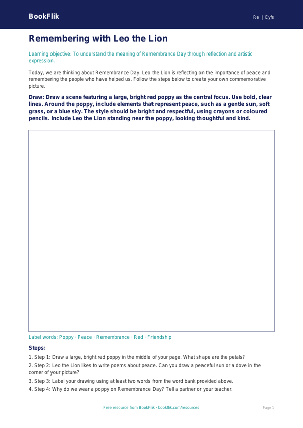 Free Remembrance Day Drawing Sheet | Nursery / LKG | EVS / Moral Education | BookFlik worksheet preview — Re Remembrance Day