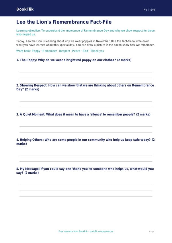 Free Remembrance Day Template | Nursery / LKG | EVS / Moral Education | BookFlik worksheet preview — Re Remembrance Day