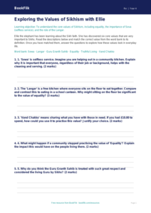 Free Sikhism Activity Sheet | Class 4 | EVS / Moral Education | BookFlik
