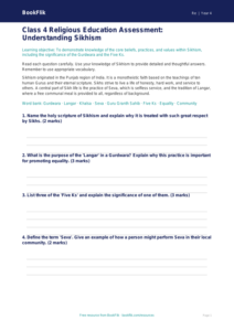 Free Sikhism Assessment | Class 4 | EVS / Moral Education | BookFlik