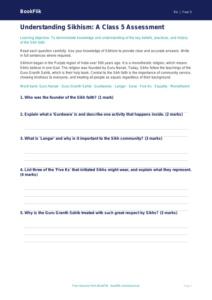 Free Sikhism Assessment | Class 5 | EVS / Moral Education | BookFlik