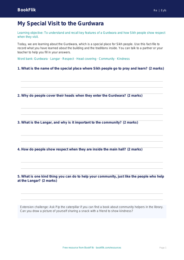 Free Sikhism Template | Nursery / LKG | EVS / Moral Education | BookFlik worksheet preview — Re Sikhism