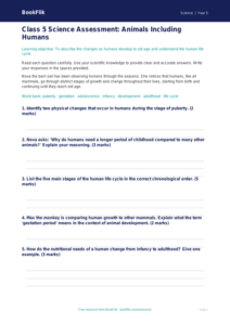 Free Animals Including Humans Assessment | Class 5 | Science | BookFlik