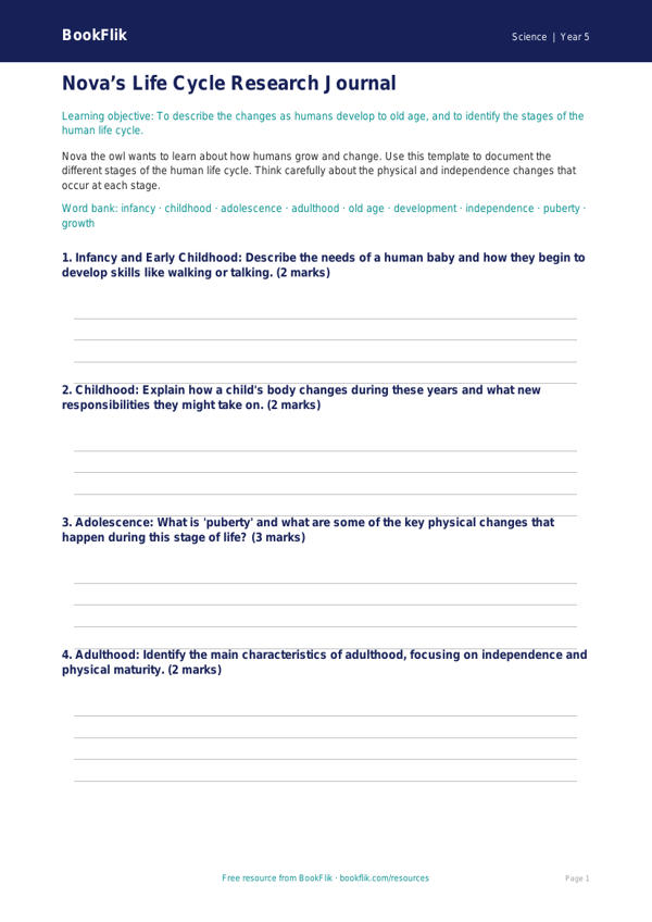 Free Animals Including Humans Template | Class 5 | Science | BookFlik worksheet preview — Science Animals Including Humans