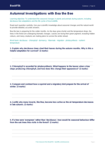 Free Autumn Science Worksheet | Class 4 | Science | BookFlik